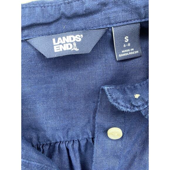 Lands End Shirt Womens Small 100% Linen Roll Tab Sleeve Casual Coastal Blouse - Picture 4 of 8